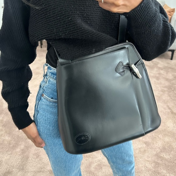 Longchamp black leather vintage Roseau shoulder bag crossbody - Picture 2 of 8